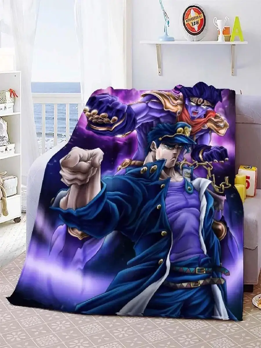 Soft Warm Anime JoJo Bizarre Adventure Print Flannel Throw Blanket for Sofa Bedspread Living Room Decor Summer Blankets