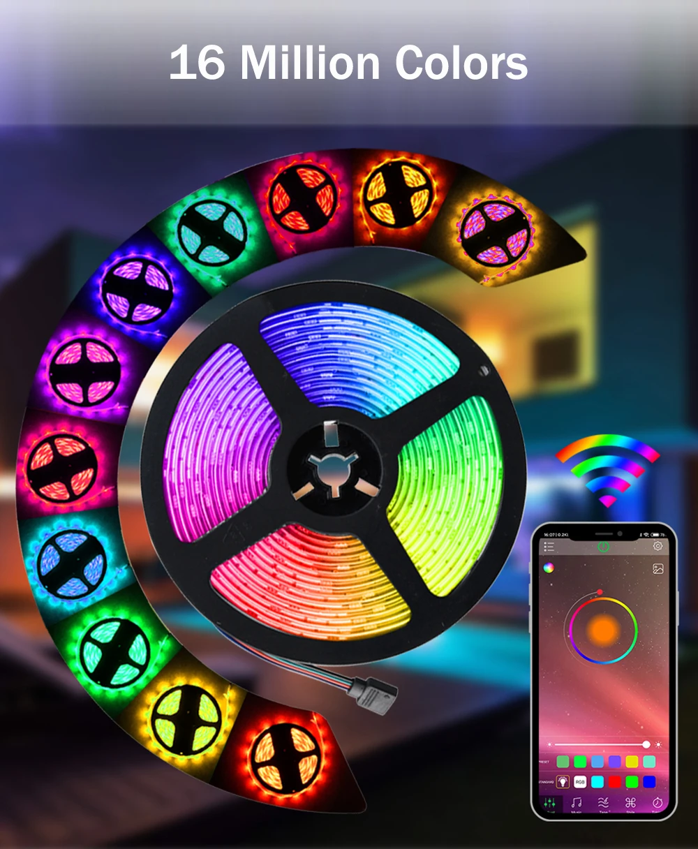 USB RGB LED Strip Light+Bluetooth Control 5V 5050 30Leds Smart Flexible Tape Waterproof Phone App Control TV Backlight