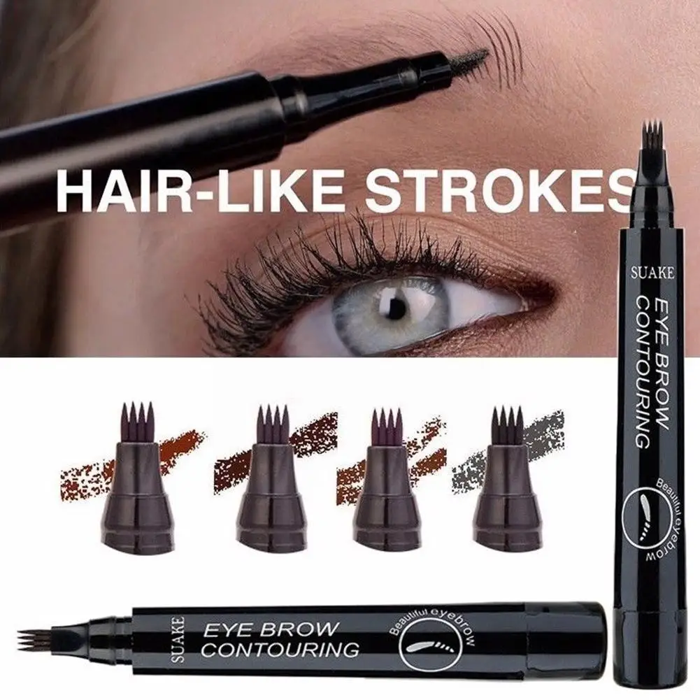 4 Points Eyebrow Tattoo Pen 4 Colors Waterproof Long Brow Pencil Lasting Enhancer Microblade Natural Liquid Eye Pencil Eyeb E3m1