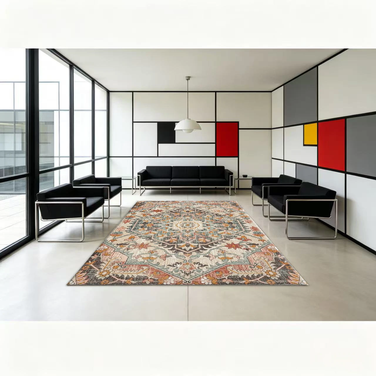 Distressed Bohemian Medallion Area Rug Vintage Oriental Floral Print Carpet Home Floor Rug for Living Room Bedroom