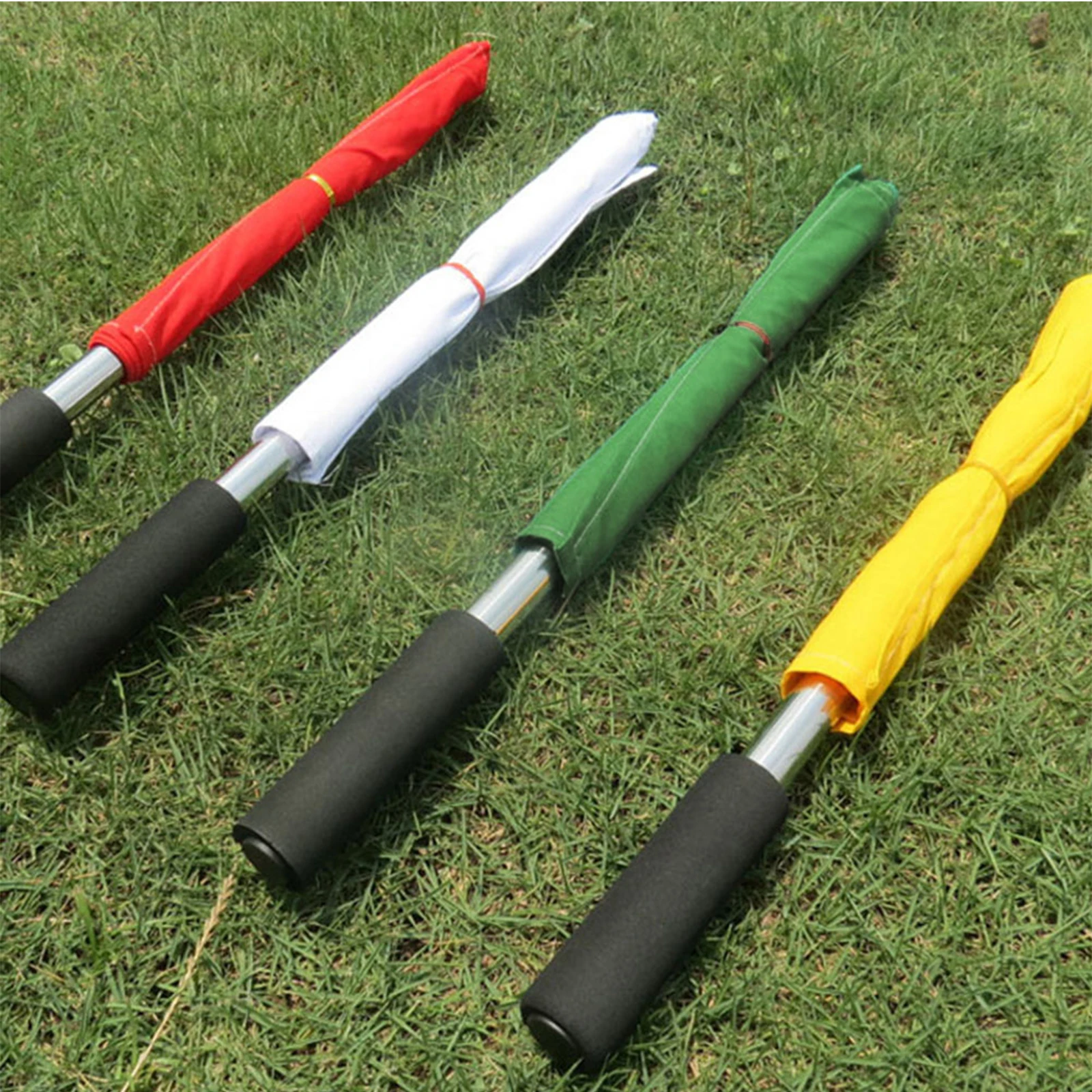 

4pcs Hand-Cranked Flags Stainless Steel Pole Sponge Handle Lightweight Signal Waving Fan Referee Racing Match Team