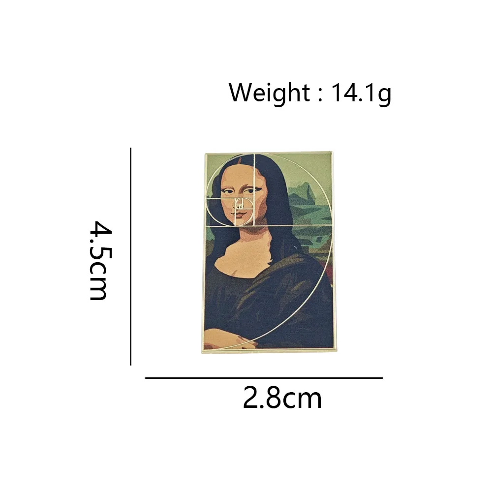 Famous Art Mona Lisa Enamel Pin Golden Ratio Fibonacci Spiral Brooch Leonardo Da Vinci Painting Lapel Badge Artist Jewelry Gift