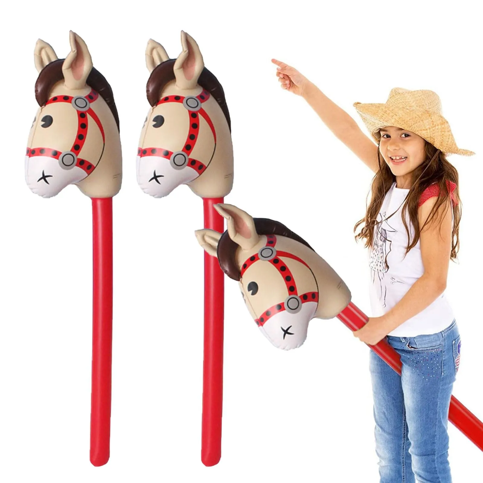 Party Supplies Inflatable Horse Sticks Cowgirl Horse Stick Balloon Blow Up Horse A Stick Birthday Western Themed