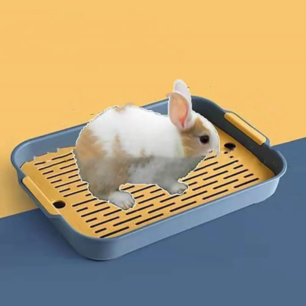 Rabbit Litter Box with Grate, 10.5 x 7.2 Inch Guinea Pig Litter Pan Anti-Turnover Pet Toilet Potty Trainer Corner Guinea Pig