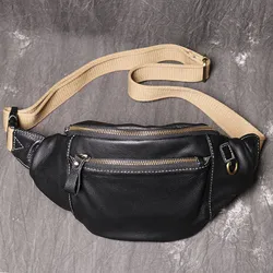 Men's Genuine Leather Chest Bag High Quality Waist Bag Soft Cowhide Leather Shoulder Crossbody Purse Mobile Phone Bag