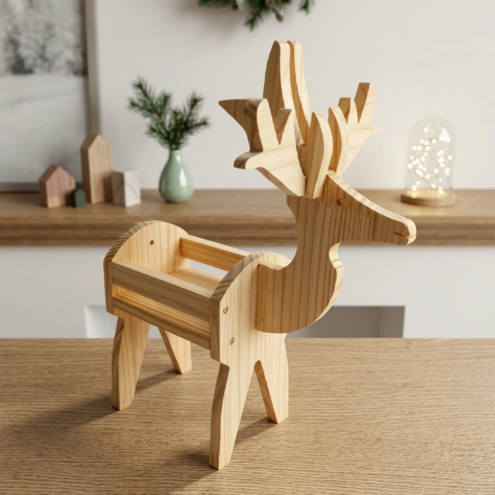 Deer Planter Stand Tabletop Wooden Planter Stand Deer Shaped Organizer Indoor Sturdy for Desk, Nursery