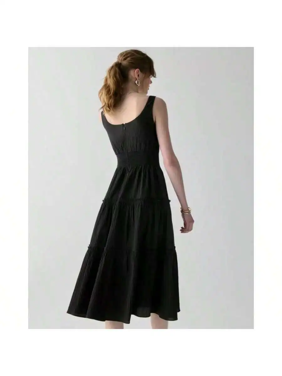 

Tiered Midi Dress Women Seersucker Outdoor Dress