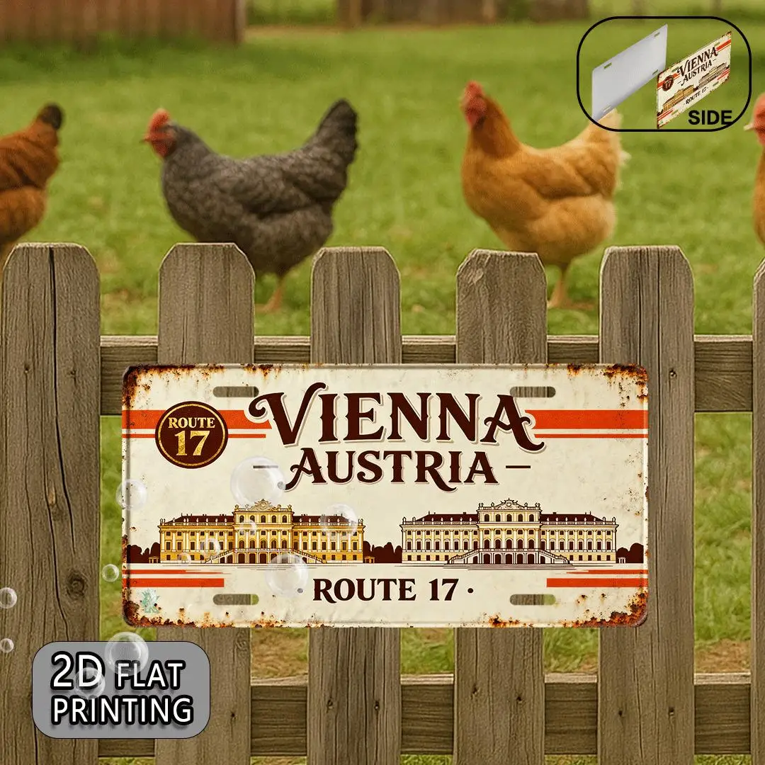 Vienna Austria Route 17 Schönbrunn Palace 2D Flat Printing License Plate Style Metal Tin Sign, Historic European Landmark Themed