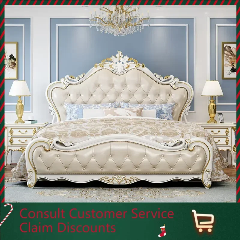 Cama doble de diseño europeo, dormitorio de princesa, Cama doble moderna de lujo, cabeceros de tamaño completo, Cama Matrimonio, muebles para el hogar