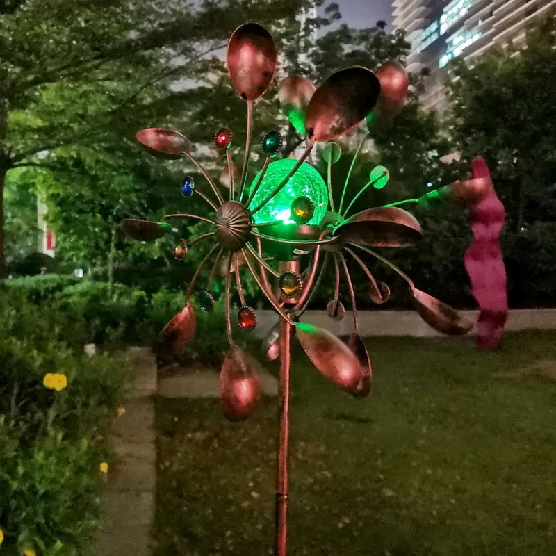 ガーデンソーラーパワー風スピナーガラス鉄風車ソーラーパワー青銅金属アートクラフト庭庭風景装飾