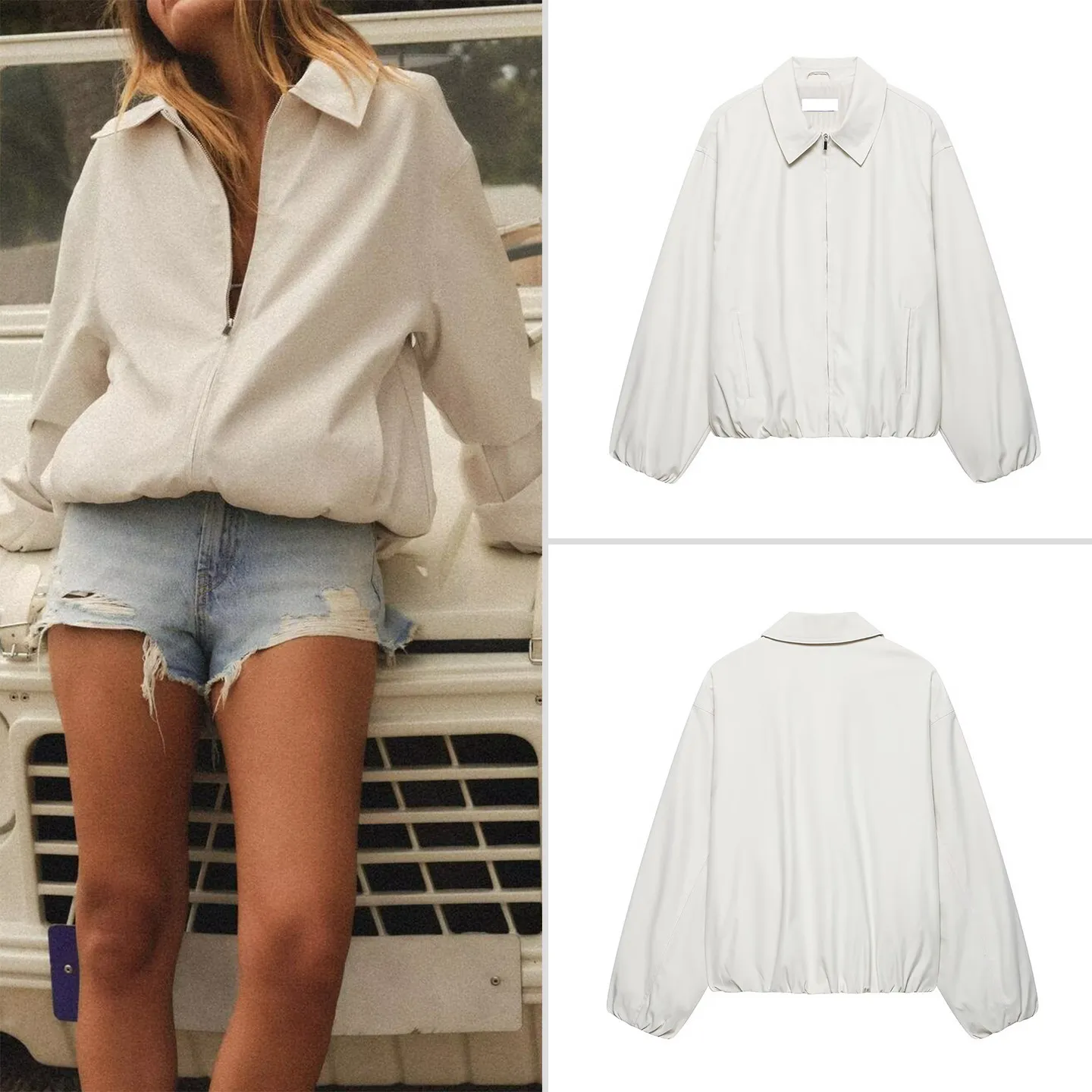 Fashionable Long Sleeve Zipper Pilot Jacket Women's Autumn Wear Casual Loose Fit Chinese Fabric Other Material 100%