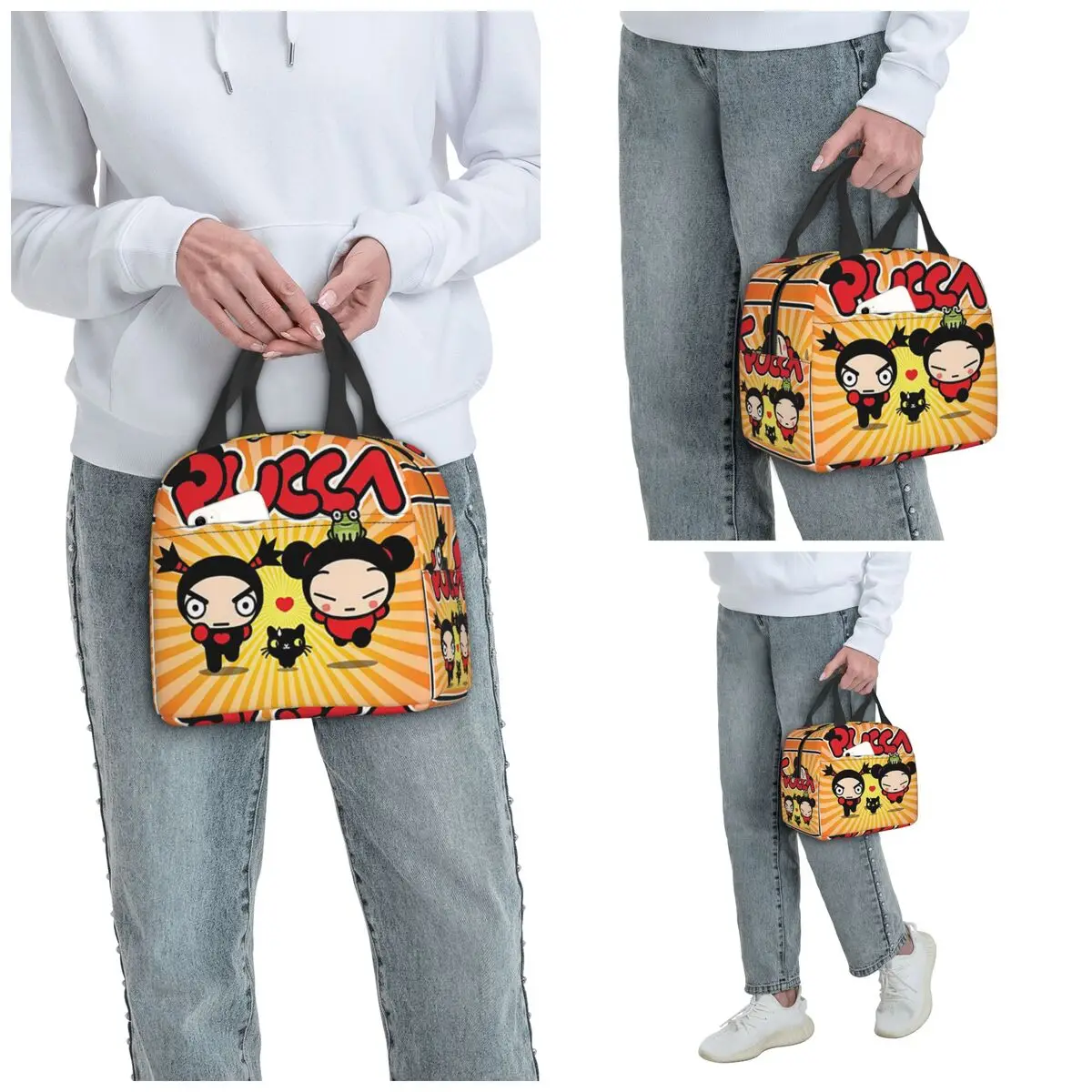 أكياس الغداء الكرتون Pucca معزول بينتو صندوق مقاوم للماء حقيبة الغداء قابلة لإعادة الاستخدام حقيبة حرارية برودة للسفر الطالبات #5