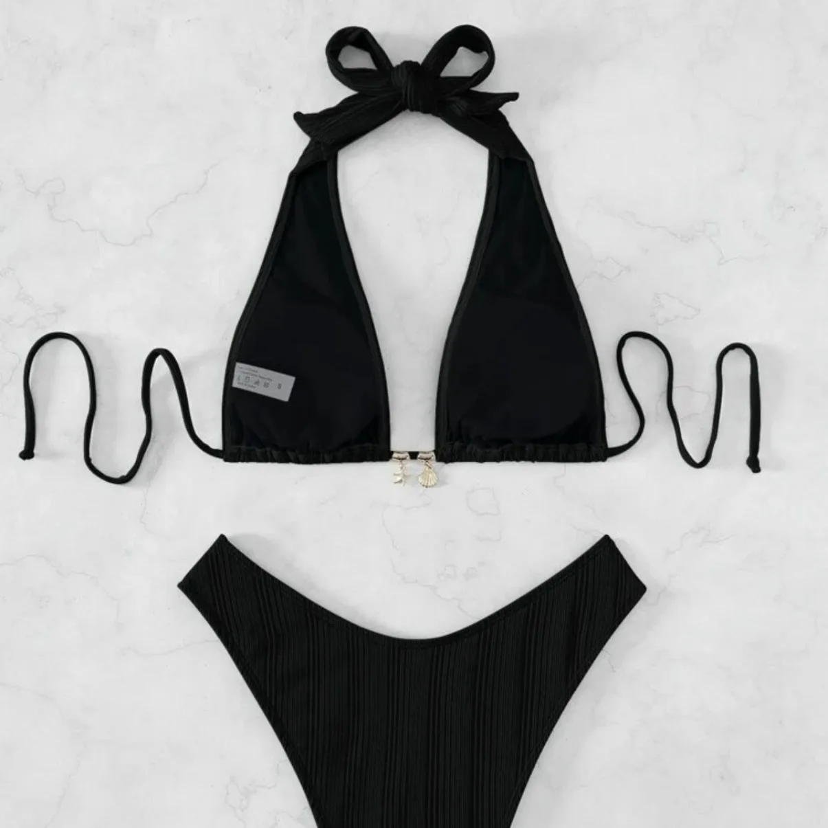 New Popular Women's Solid Color Sexy Neck Design Bikini Swimsuit