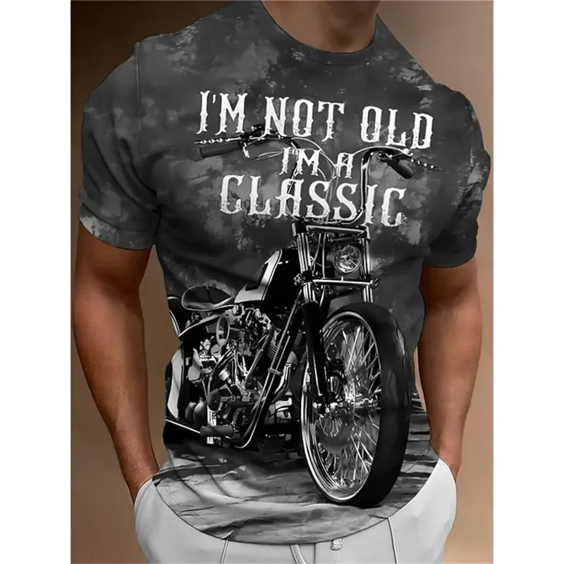 Motorcycle T Shirt Men 3D Print Short Sleeve Vintage Classic Tee For Mens Street Ride Biker Shirts Tops Oversized Tshirt