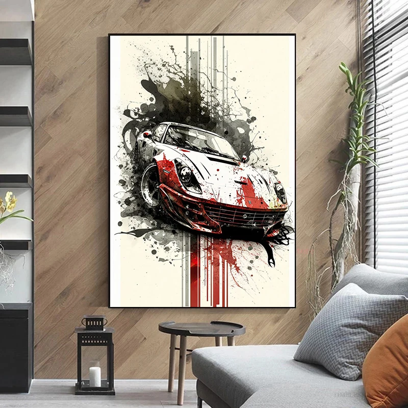 Watercolor Racing Car Power Posters and Prints Minimalistic Graffiti Cars Canvas Painting Abstract Wall Art for Room Home Decor