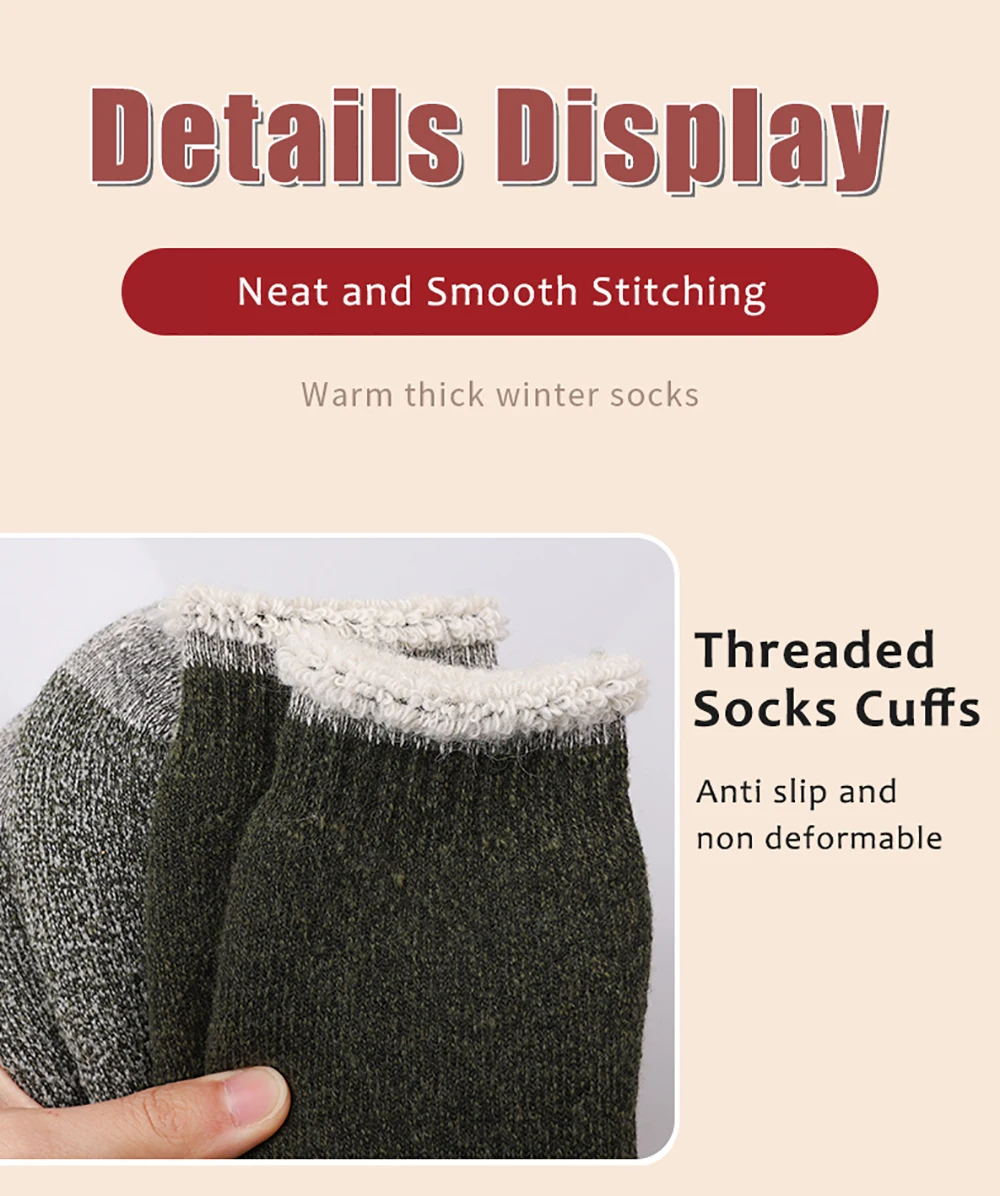 3Pairs Super Dicke Merino Wolle Socken Männliche Männer Winter Thermische Kaschmir Socken Fleece Terry Schleife Mittelrohr Socken Hohe qualität – Detail 8