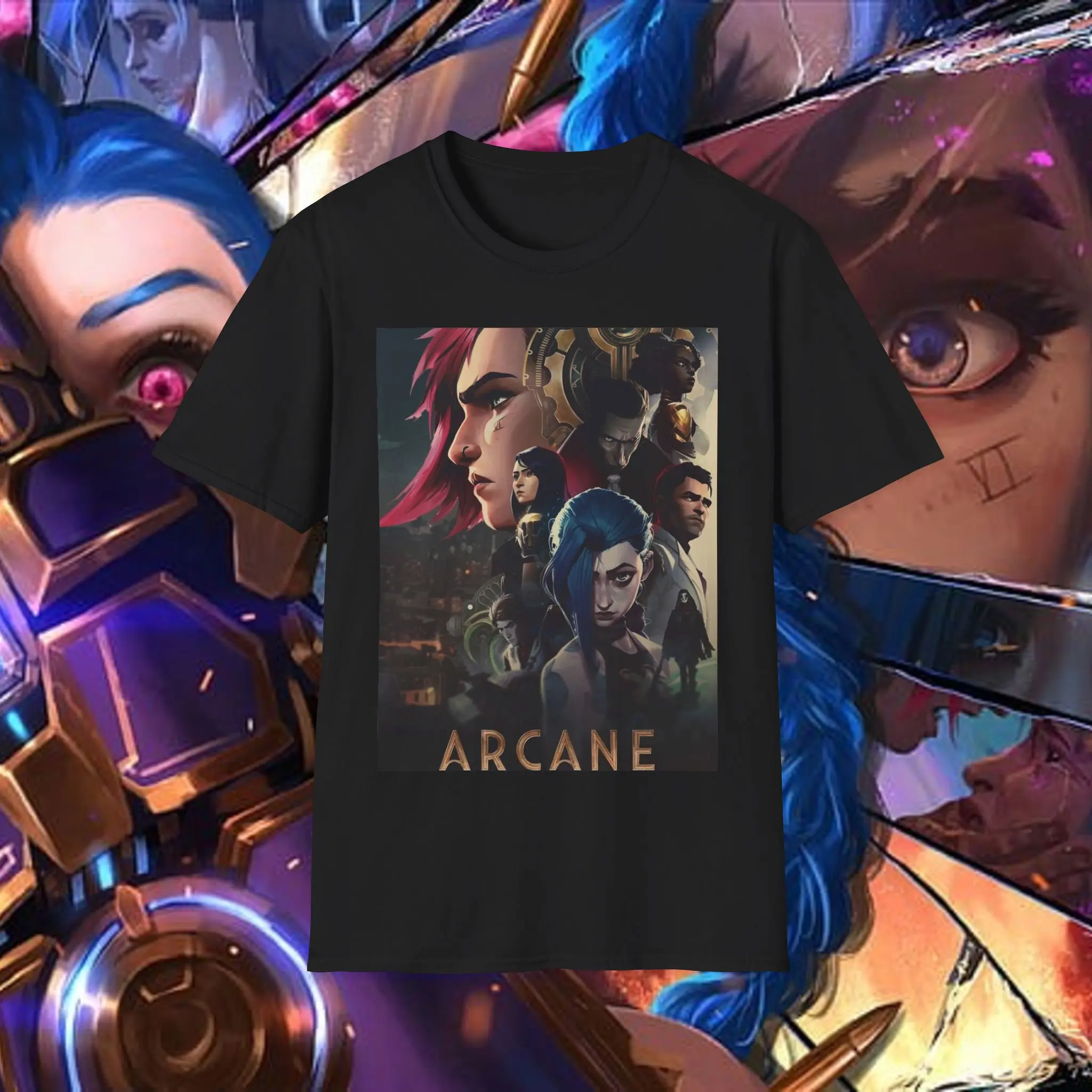 Game Printed Tshirt Arcane Vi Shirt Shirt for Arcan Fans Fanart Tee Jinx Arcane T-Shirt VI Arcane Animated Jinx LOL Top Clothes