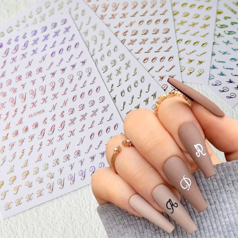 6 pçs/set retro 26 letras do alfabeto etiqueta do prego 3d preto branco carta romana adesivo sliders imprensa em unhas decalques carta inglês