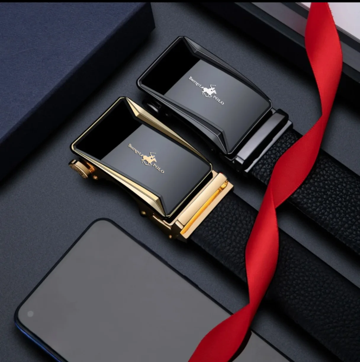 เข็มขัดผู้ชายหัวเข็มขัดอัตโนมัติ หนังแท้ ธุรกิจ อเนกประสงค์ ดีไซน์เรียบง่าย เข็มขัดคาดเอวมีสไตล์ มาพร้อมกับกล่องของขวัญระดับพรีเมียม