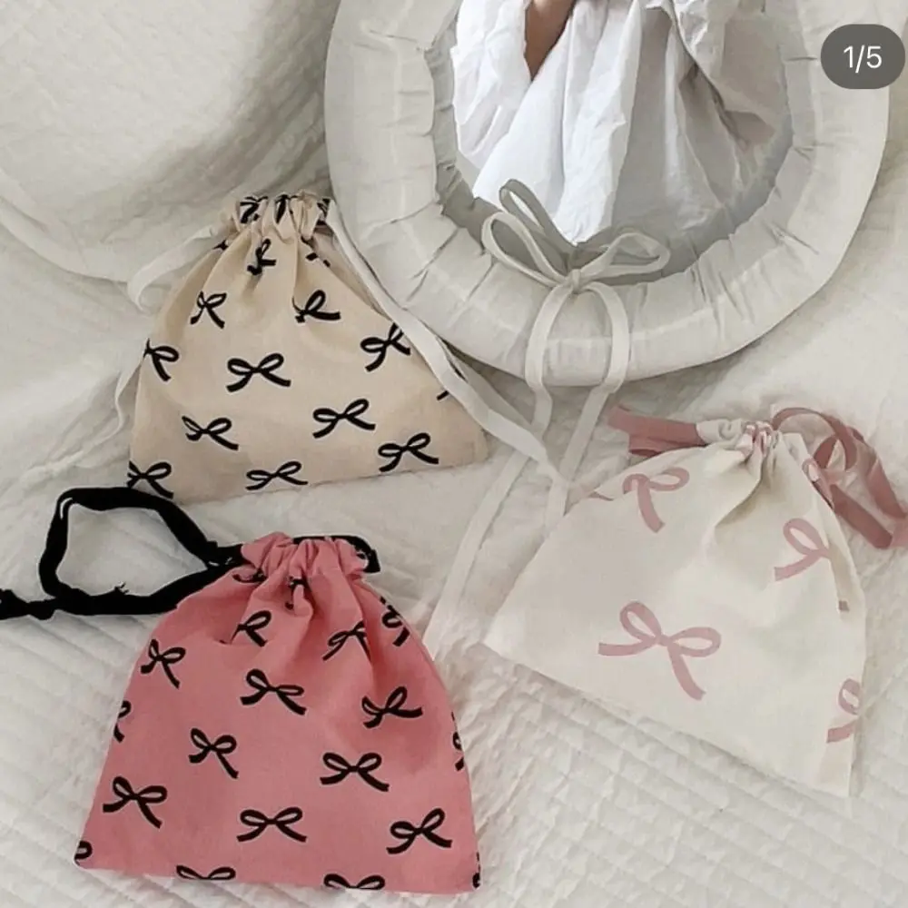 Kawaii Bow Knot Mini Drawstring Bag Reusable Portable Girl's Coin Purse Durable Convenient Cute Bundle Pocket Travel