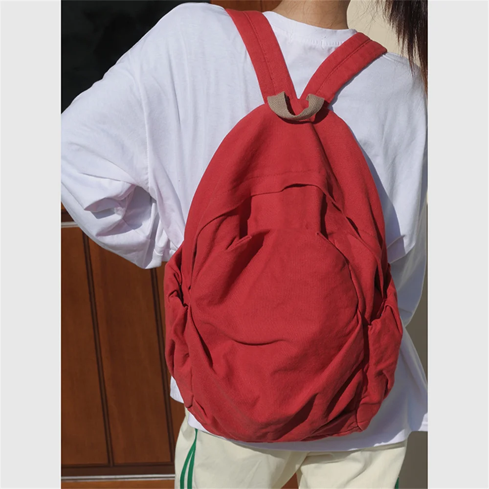 Large Capacity Casual Simplicity Versatile School Student Backpack Solid Color Japanese Washed Canvas Travel Bag For Men Women