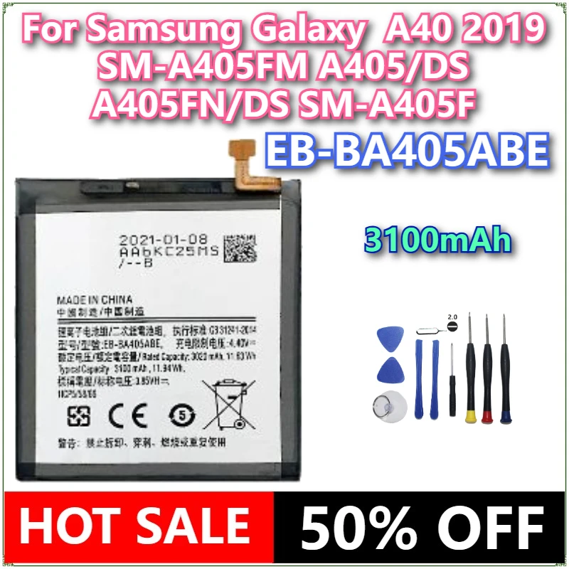 

Совершенно новый аккумулятор для мобильного телефона EB-BA405ABE 3100 мАч для Samsung Galaxy A40 2019 SM-A405FM A405/DS A405FN/DS SM-A405F + инструменты