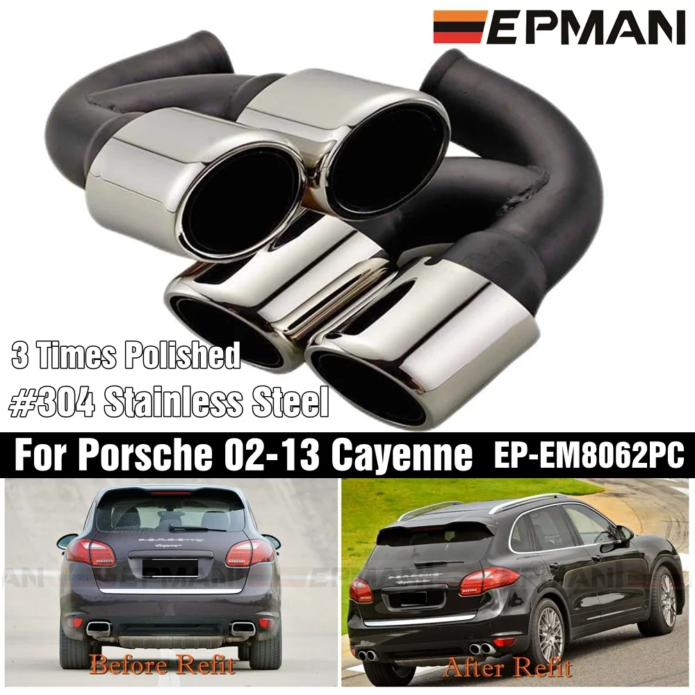 

2 шт./компл. Наконечники глушителя из нержавеющей стали 304 для Porsche Cayenne 02-13, полированные, для задней части автомобиля, EP-EM8062PC