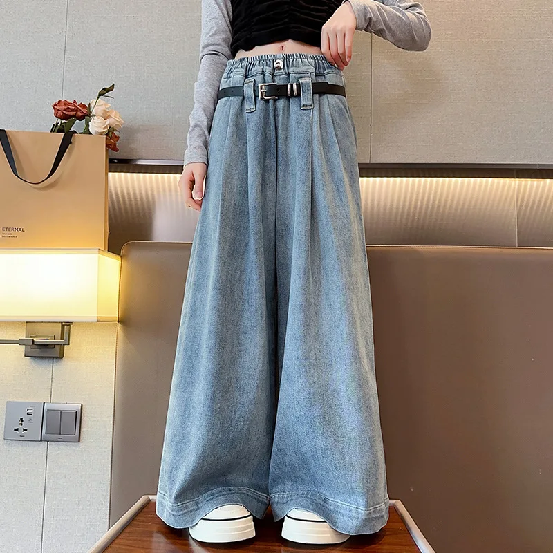 Girls' Jeans Spring 2025 New Loose And Stylish Mid Size Wide Leg Casual Pants For Children