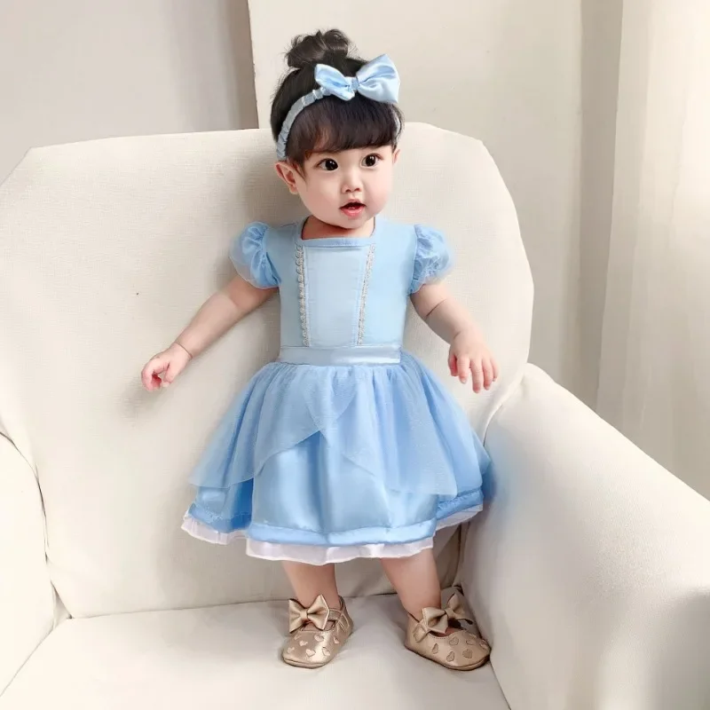 Baby Girl Romper Suit Jumpsuit Headband Newborn Girl Princess Dress Baby Snow White Cinderella Mermaid Jumpsuit 3-18 Months