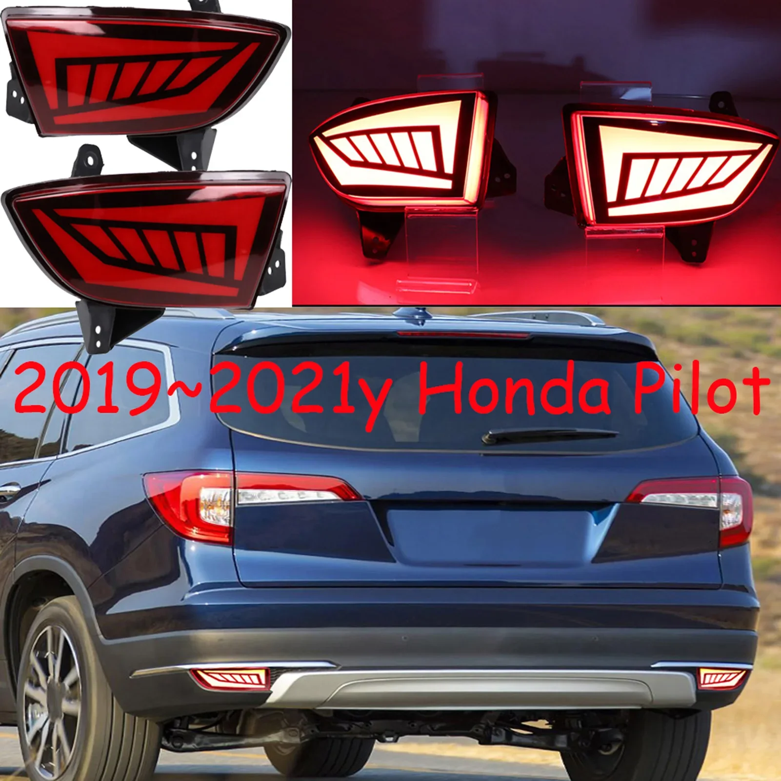 

For Honda Pilot 2019-2021 2pcs Left+Right Rear Bumper Light 3 Functions Dynamic Turn Signal Lamp With LED Bulbs 12V 45‑55LM