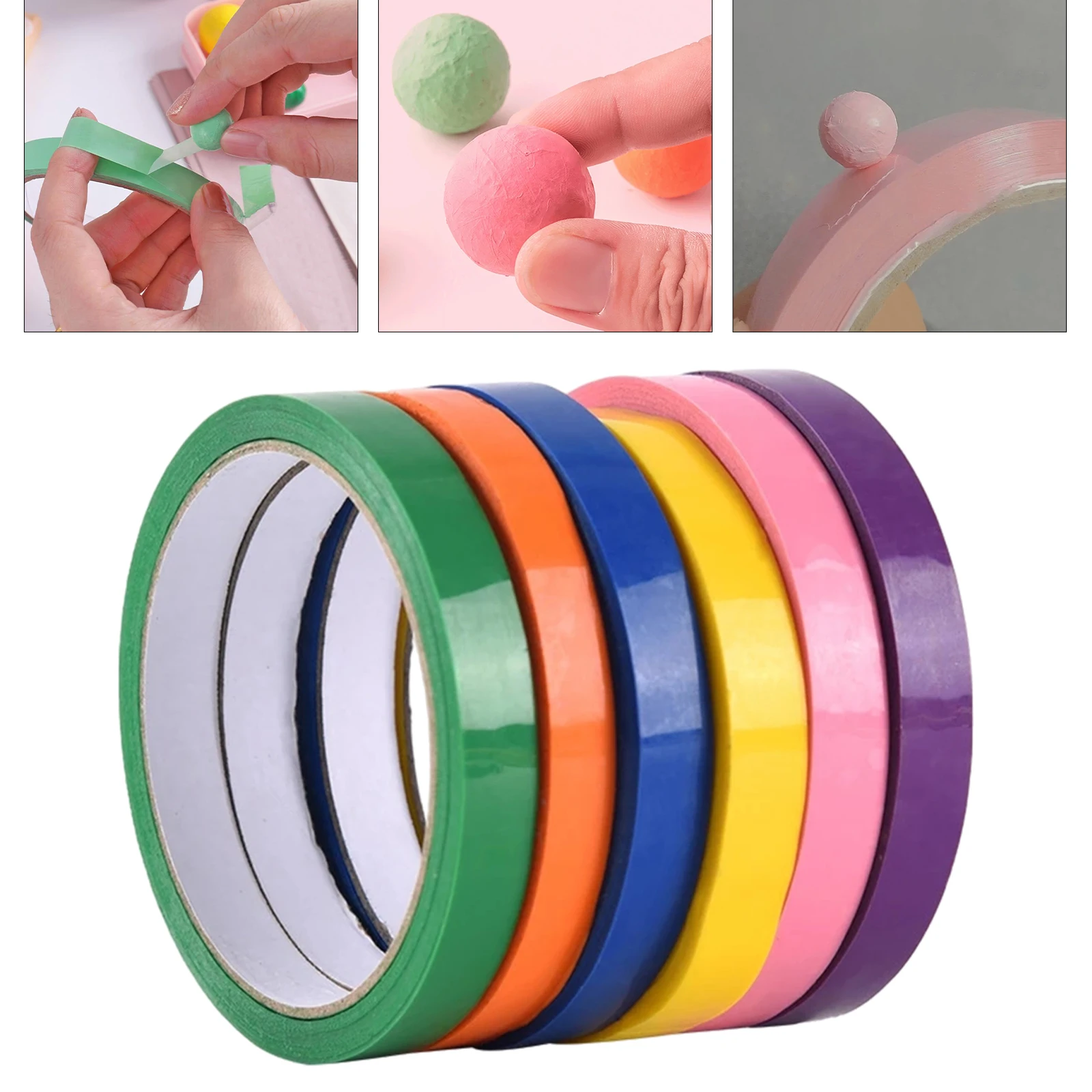 6PCs Sticky Ball Tape DIY Colorful Stress Relaxing Sticky Ball Tape Toy Rolling Tape for Relaxing 1.2cm/1.5cm/2.4cm/3.6cm/4.8cm