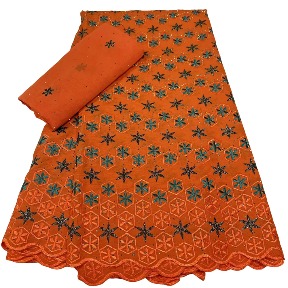 

2025 African Embroidered Lace Fabric Swiss Voile Cotton Lace Fabric 5+2 Yards Nigerian High Quality For Women Party Dress Sewing