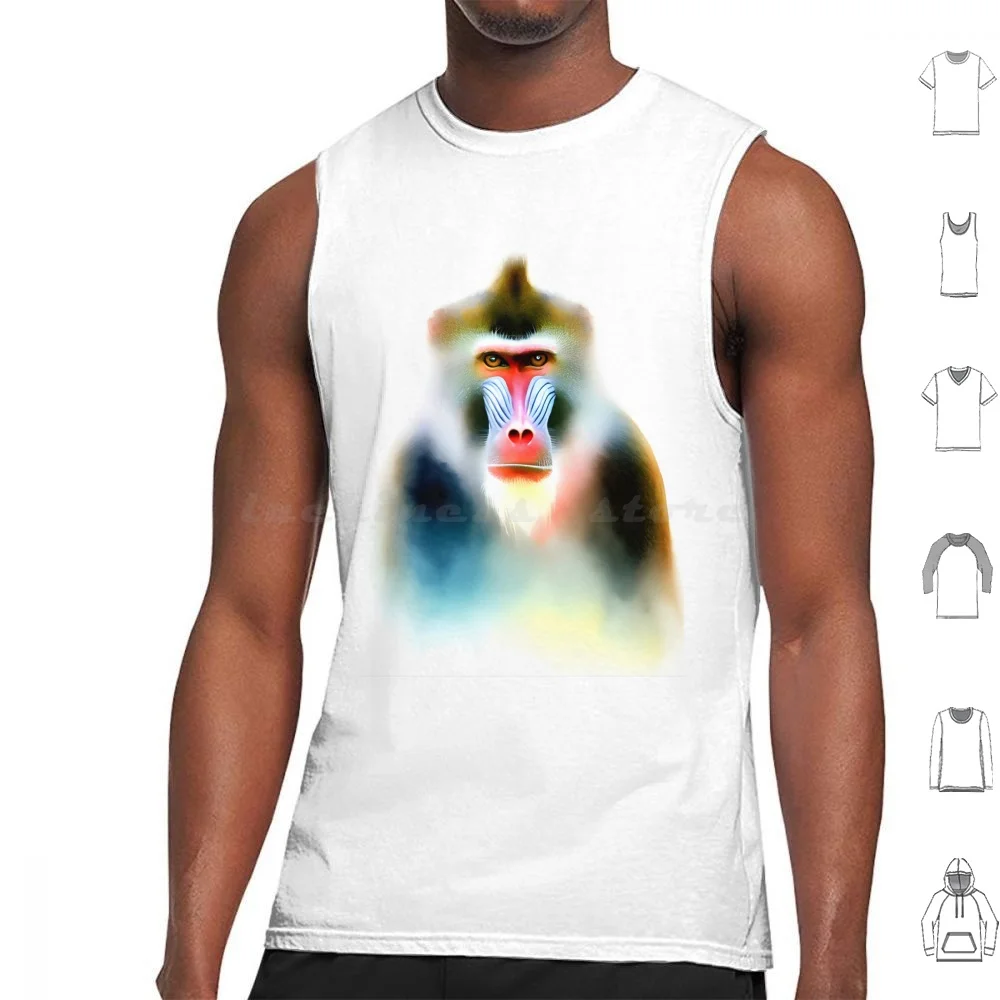Mandrill In Watercolor Tank Tops Print Cotton Mandrill Portrait Watercolor Colorful Regal King Fierce Majestic Animal Art
