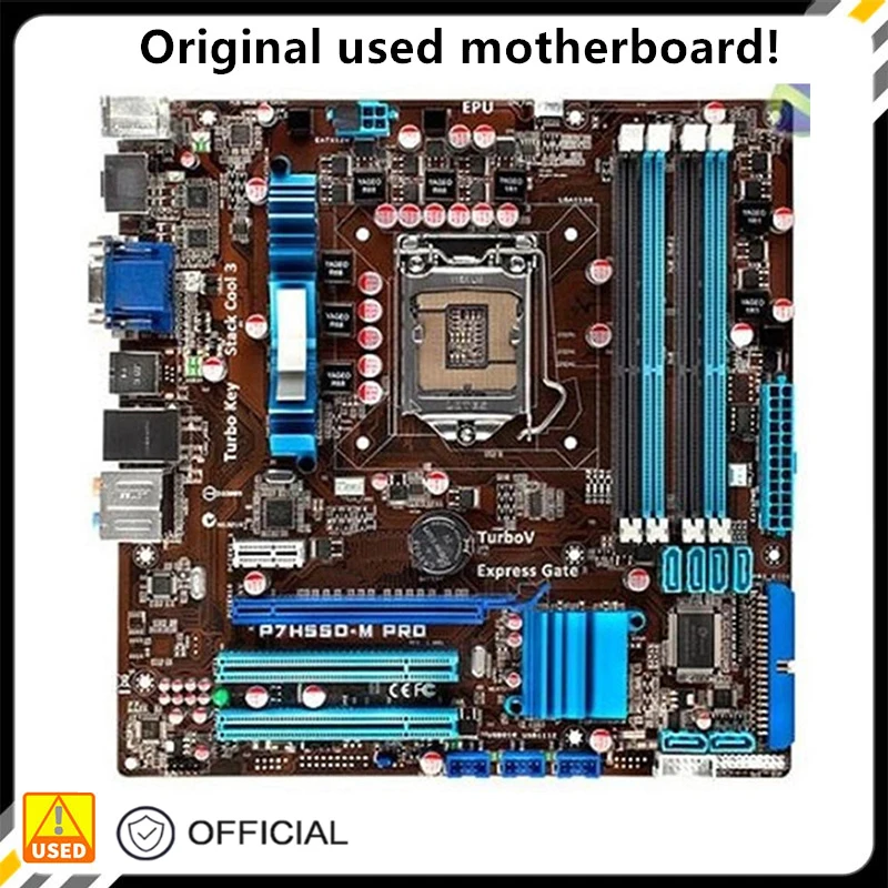 

For P7H55D-M PRO Motherboard LGA 1156 DDR3 16GB For Intel H55 P7H55 Desktop Mainboard SATA II PCI-E X16 Used AMI BIOS