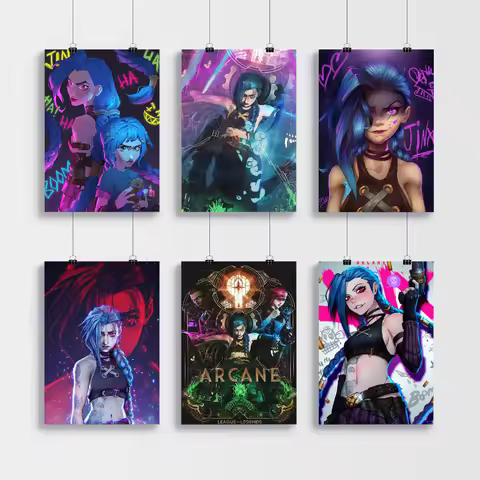 Anime Game Arcane L-LOL Jinx Movie Sticky Posters Fancy Wall Sticker For Living Room Bar Decoration Vintage Decorative Painting