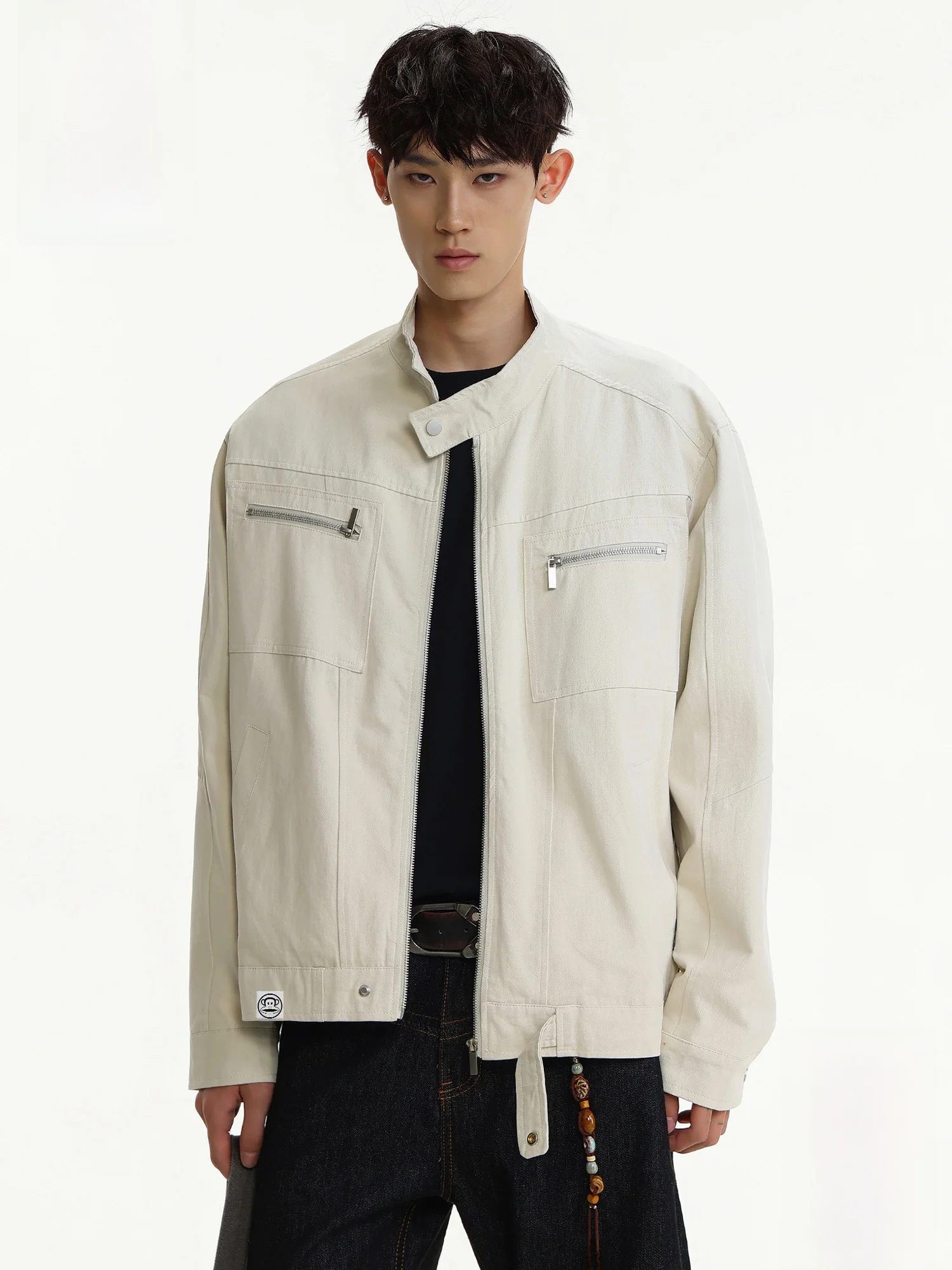 

PaulFrank Heavyweight Pure Cotton Workwear Jaet Men's Spring New Loose Stand Collar Casual Outerwear Zipper Decoration