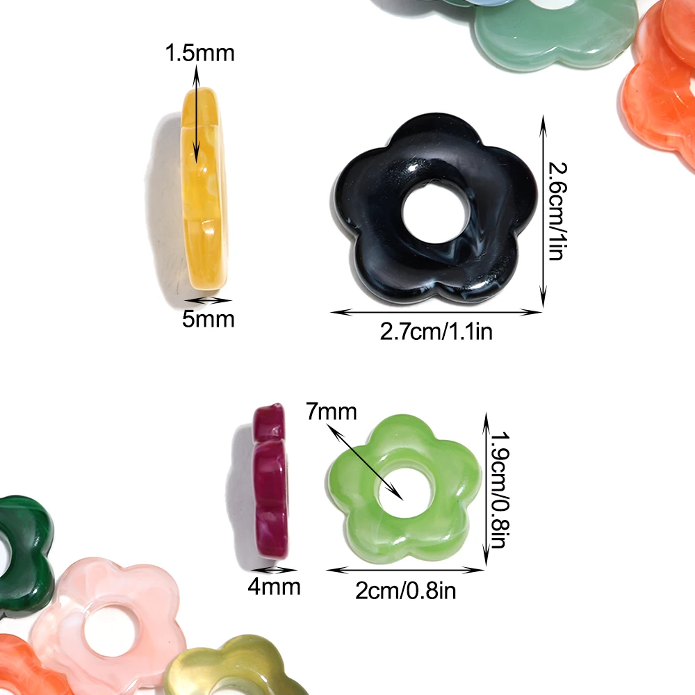 10 Stück Bunte Acryl-Blumenperlen, Hohle Harz-Gänseblümchen-Anhänger für DIY Schmuckherstellung, Halsketten, Ohrringe und Accessoires – Detail 1
