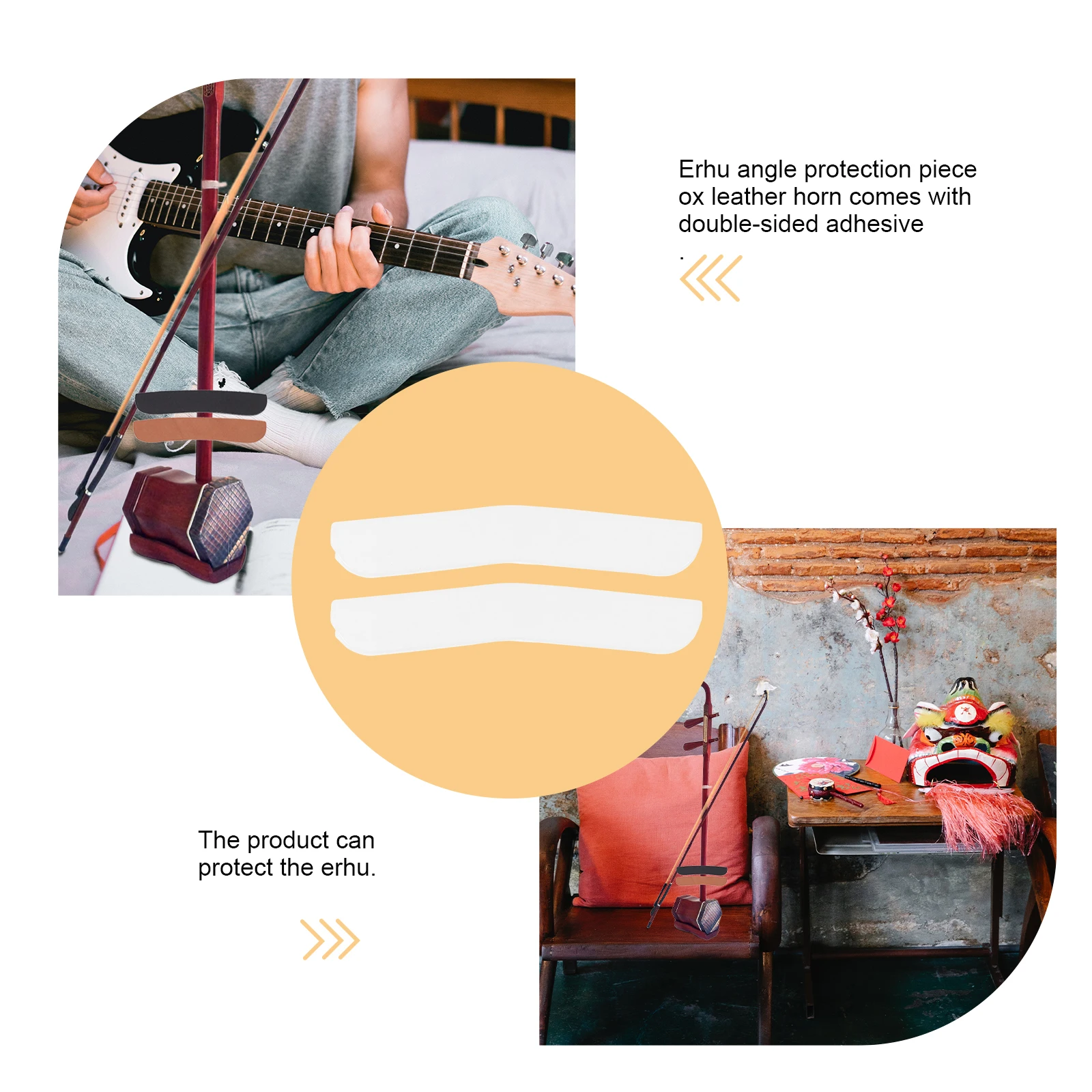 

3Pcs Erhu Crash-Proof Pads White Wear-Resistant Celluloid Protective Angle Sheets Extend Life Easy Fit Erhu Supplies