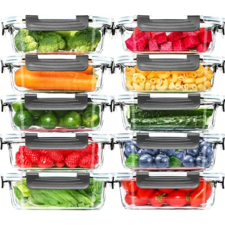 

10 Pack Glass Meal Prep Containers 22 OZ Glass Airtight Food Storage Containers with Lids for Pantry Kitchen Storage Ideal for