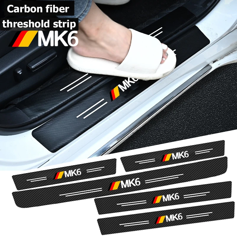 Carbon Fiber Auto Door Entry Pedal Guards Tape Stickers for Volkswagen VW MK6 Emblem Car Door Threshold Sill Scuff Plate Decals