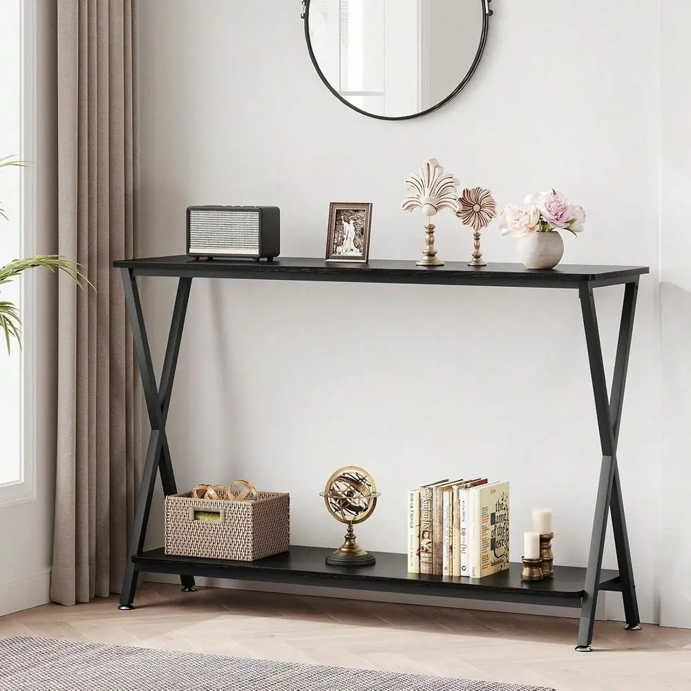 

Grey Brown Sofa Table Slim Console Table For Behind Couch, 2Tier Entryway Table For Living Room, Hallway, And Foyer
