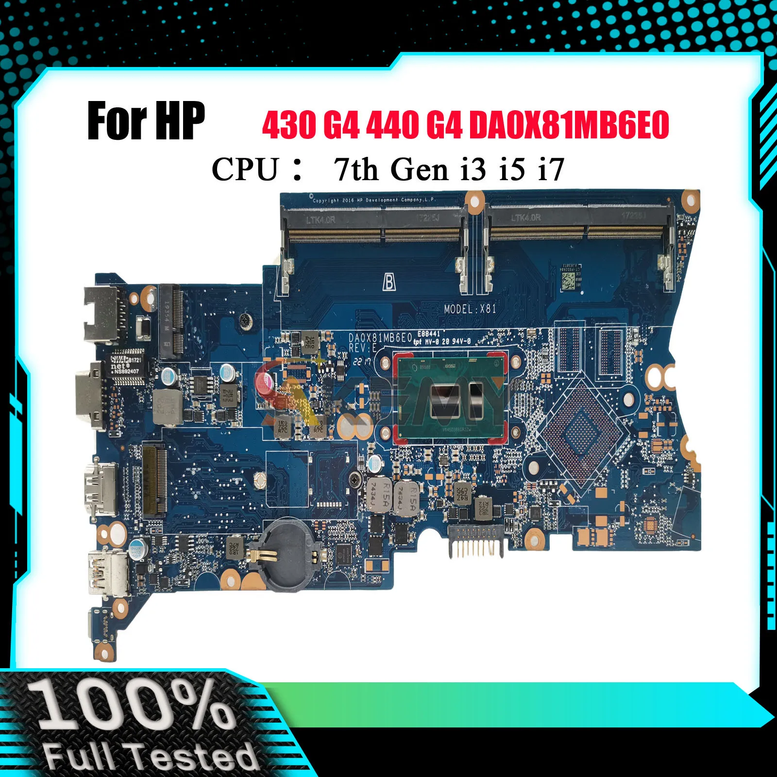 

DA0X81MB6E0 Laptop Motherboard For HP ProBook 430 440 G4 With i3 i5 i7 CPU DDR4 905797-601 922096-601 100% Fully Tested