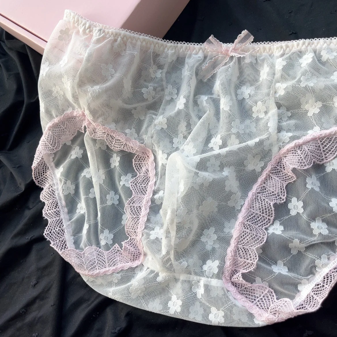 Man's  Flower Embroid Net Mesh Cute Sexy Kawayi BF Panty Briefs Harajuku