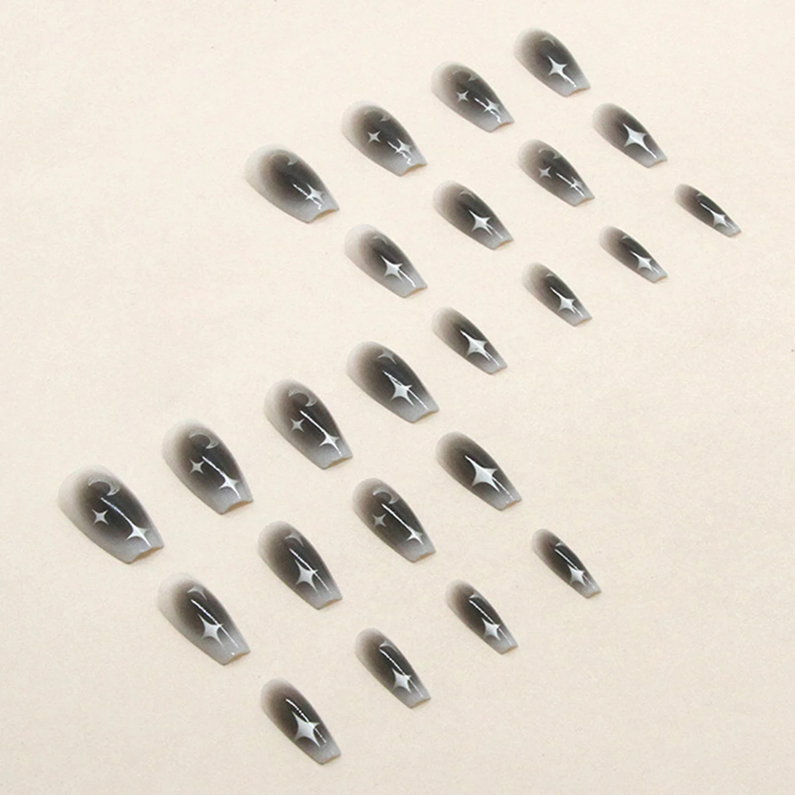 24 stücke y2k Stern drücken auf Nägel Farbverlauf schwarz mittellanger Sarg falsche Nagels pitzen volle Abdeckung Mond Designs gefälschten Nagel für coole Mädchen