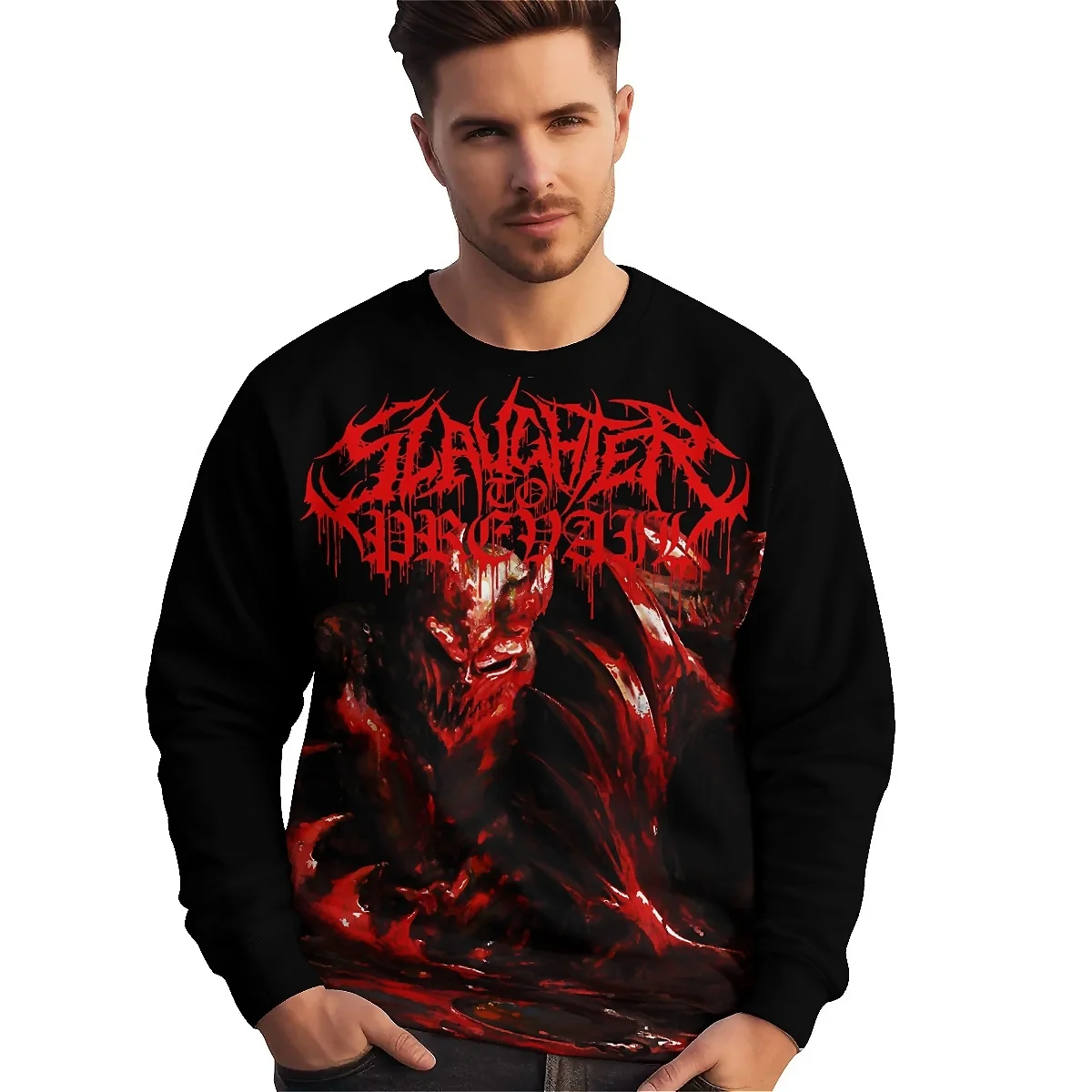 LIASOSO 3D Printed Slaughter To Prevail Sweatshirt Iconic Deathcore Long Sleeve Round Neck Harajuku Top for Men & Women Style
