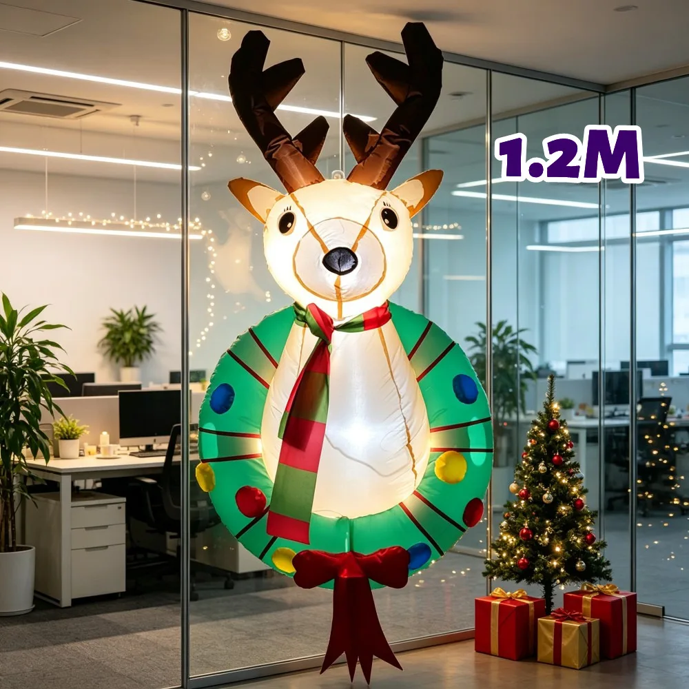 Christmas 1.2M Inflatable Reindeer Wreath Built-in LED Light Suction Cup Indoor And Outdoor Courtyard Garden Holiday Decoration