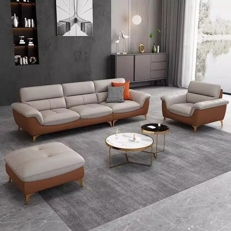 First layer leather sofa living room small apartment sailing cowhide straight row