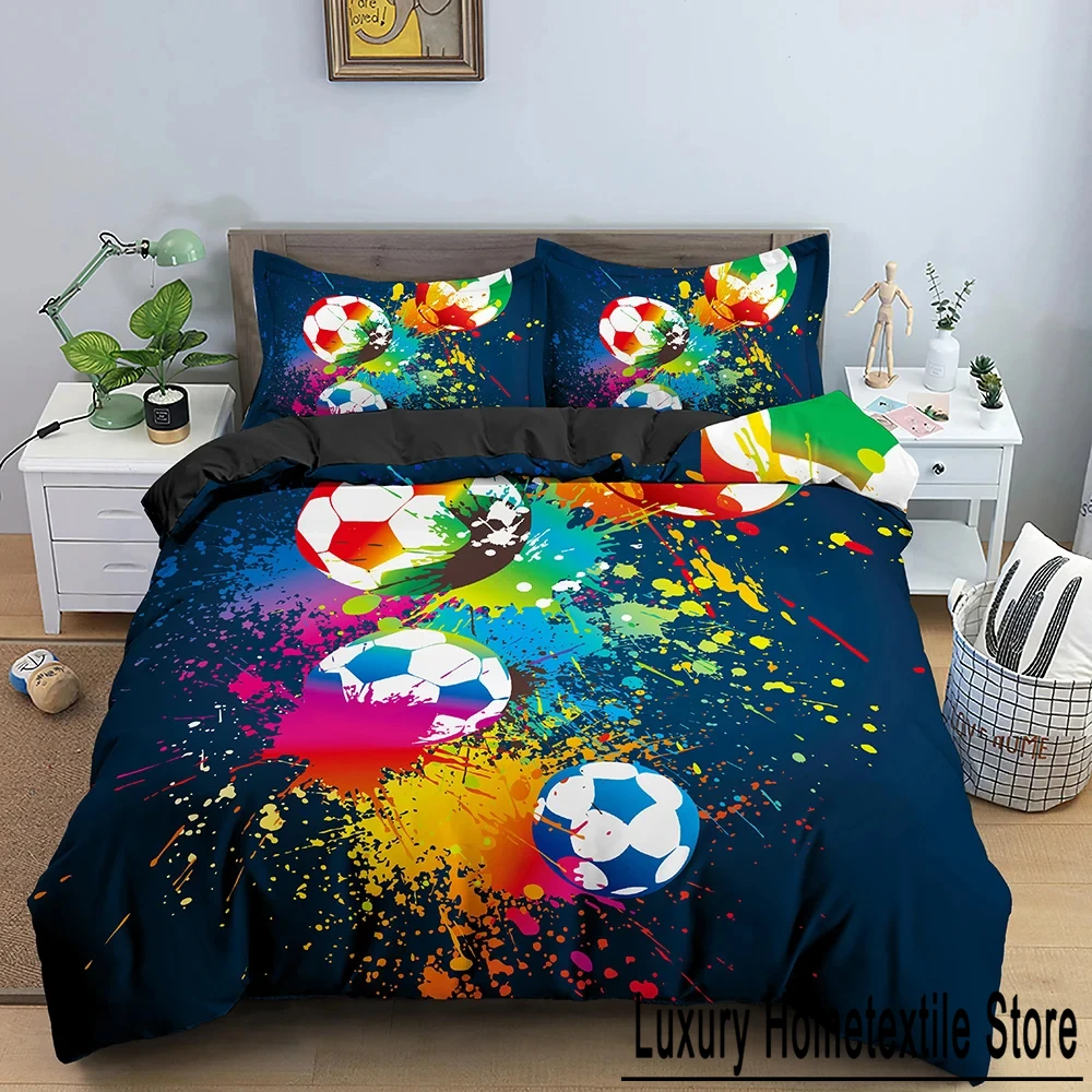 Football Duvet Cover Set 3D Print with Blue Crack Cool Sport Comforter Cover King Size for Boys Girl Polyester Bedding Set