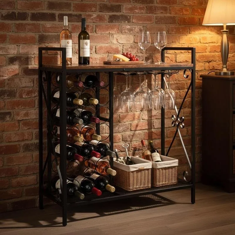 Mueble para Almacenamiento de Vino con Capacidad para 21 Botellas, Patas Ajustables y Diseño Antivuelco, Organizador para Bar en Casa