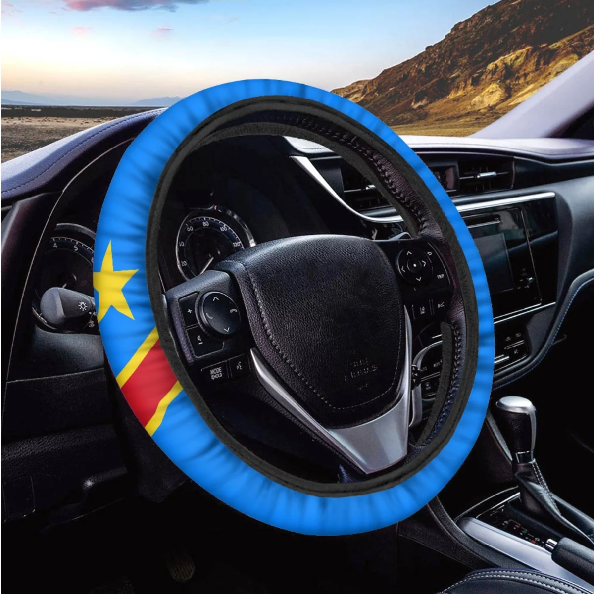 Congo Flag Print Car Seat Cover Full Set for Women Men Patriotic Thick Universal Steering Wheel Cover Seat Belt Pads for Truck